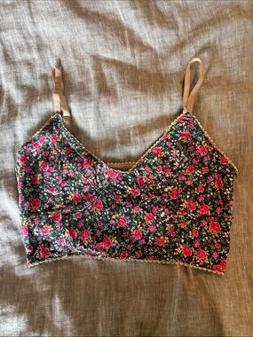 Decree Floral Crop Top in Black and Pink